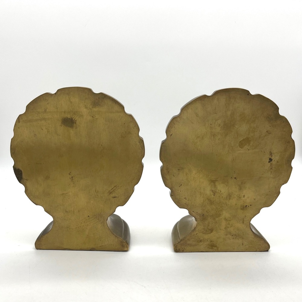 Vintage Solid Brass Scallop Shell Bookends Pair Gold Coastal Decor 5.5 Inch - Picture 5 of 9